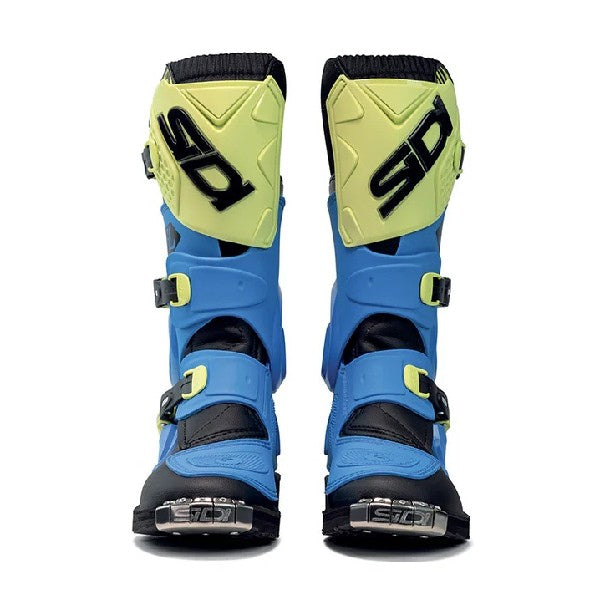 Bottes de Motocross Flame Junior Bleu/Jaune, Vue de face