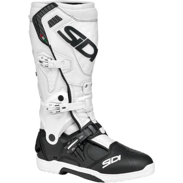 Bottes de Motocross Crossair Enduro/Sidi blanc/noir incliné de face