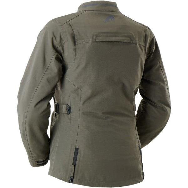 Manteau de Moto Sarah Trooper Femme Kaki incliné de dos