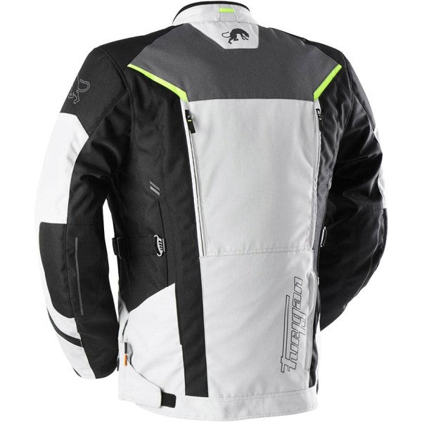 Manteau de Moto Brooks Noir/Blanc incliné de dos
