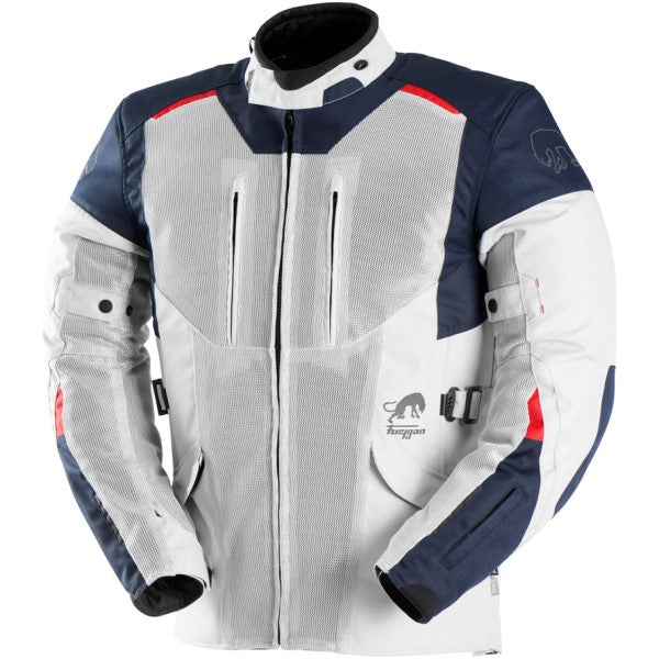 Manteau de Moto Brooks Vented+ Bleu/Blanc/Rouge incliné de face