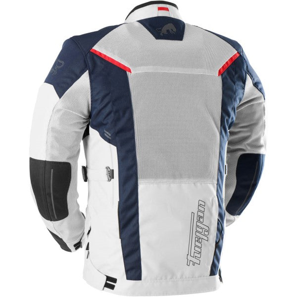 Manteau de Moto Brooks Vented+ Bleu/Blanc/Rouge incliné de dos