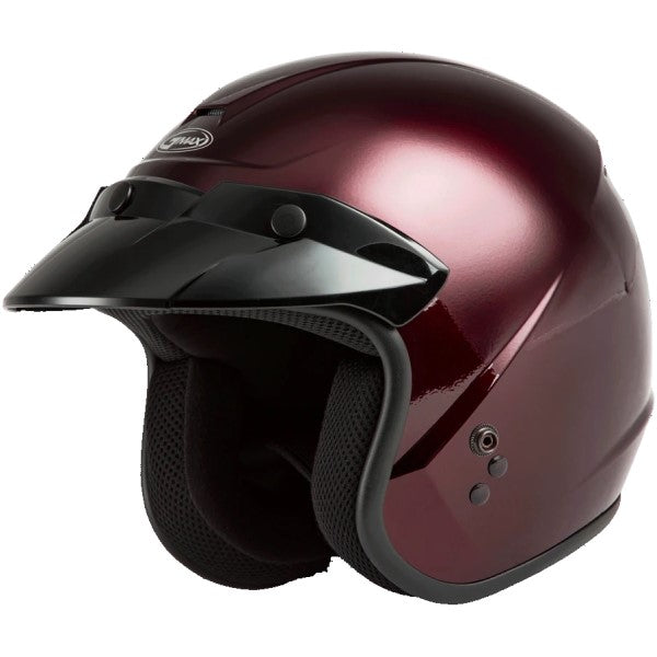 Casque Ouvert de Moto OF-2 Bordeaux incliné de face