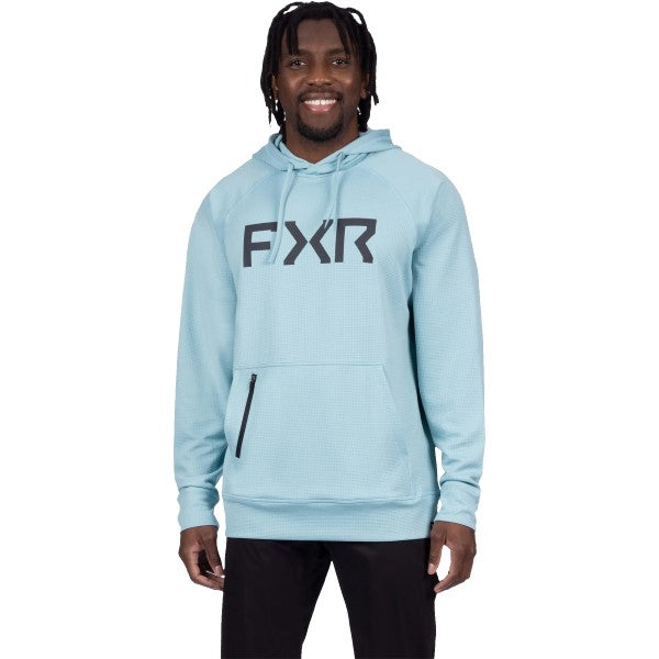 Coton Ouaté Pilot UPF Pullover Turquoise Essayage Homme de face