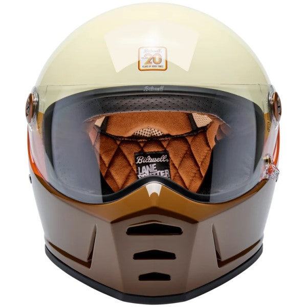 Casque Intégral de Moto Lane Splitter Édition Limitée 20ème Brun/Orange de face