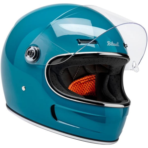 Casque Intégral de Moto Gringo SV Turquoise visière ouverte incliné de gauche