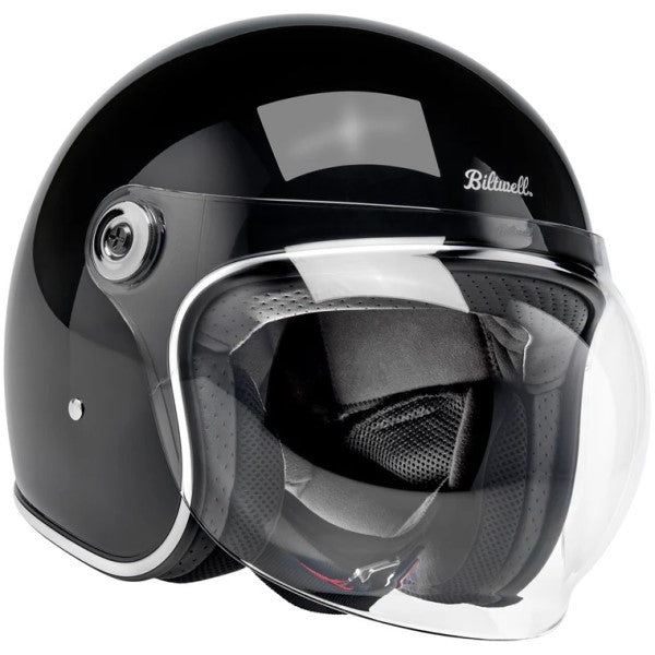 Casque Ouvert de Moto Tahoe Noir Brillant incliné de gauche