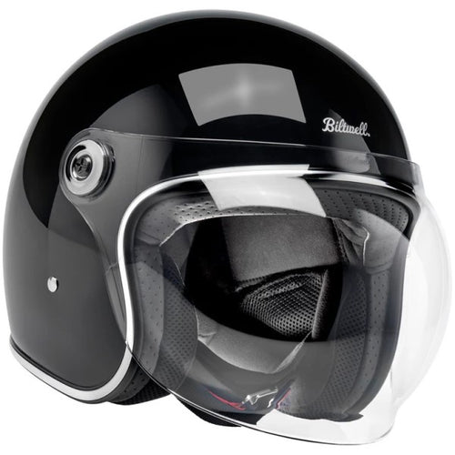 Casque Ouvert de Moto Tahoe Noir Brillant incliné de gauche