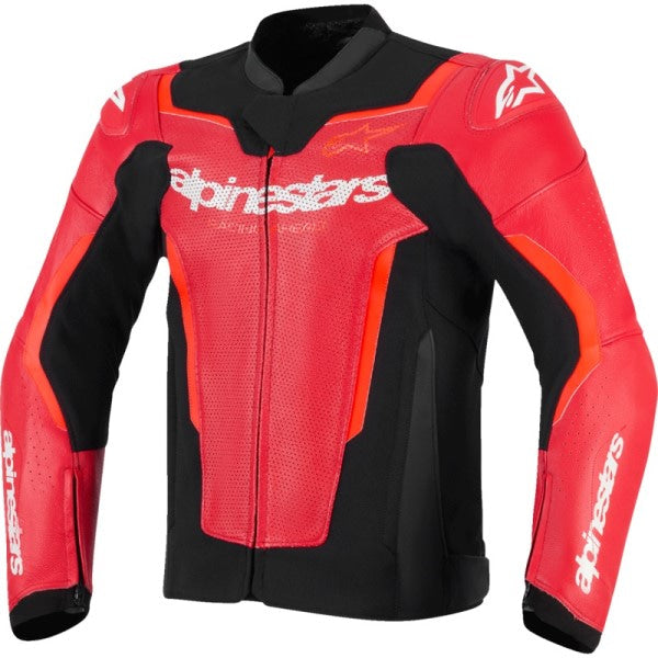 Manteau de Moto GP Force V2 Airflow en Cuir Rouge, de face