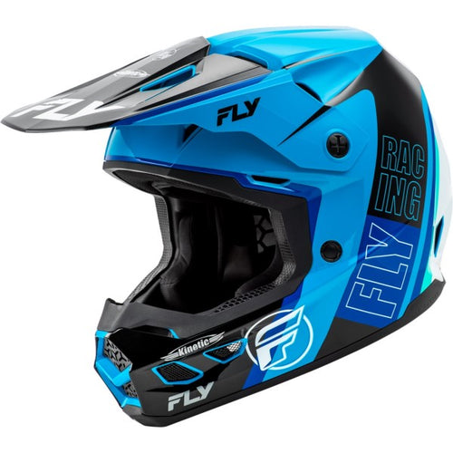 Casque de Motocross Kinetic Rally Bleu/Noir incliné de droite