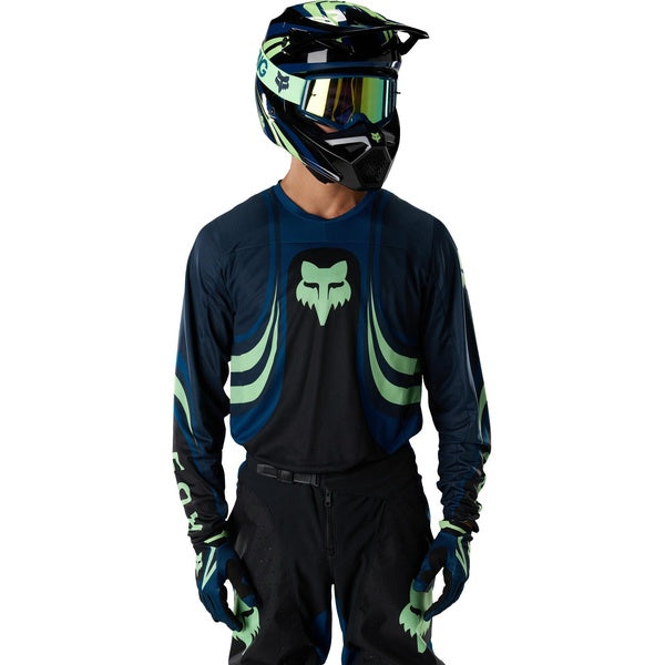 Chandail de Motocross 180 Draft/Fox/noir, bleu, de face
