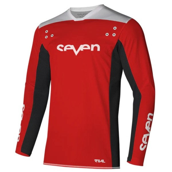 Chandail de Motocross Rival Staple - Liquidation/Seven/noie rouge, de face