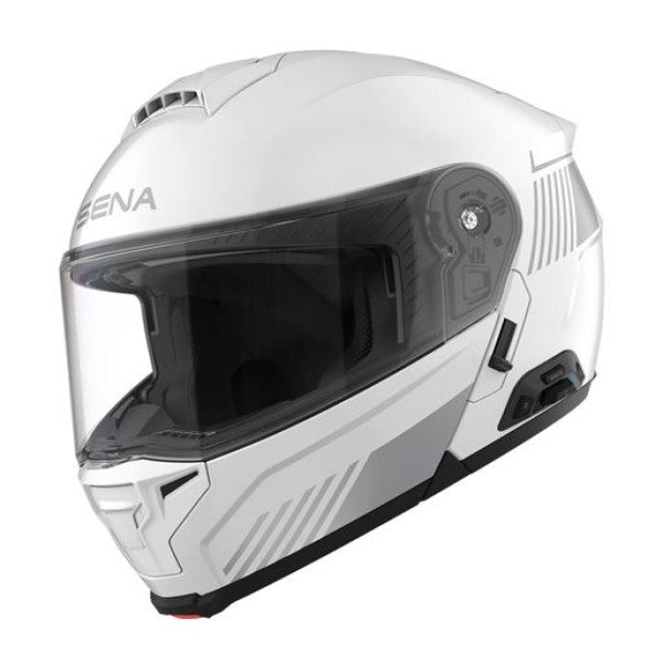Casque Modulaire de Moto Specter Mesh ECE/Sena/Blanc, de profil
