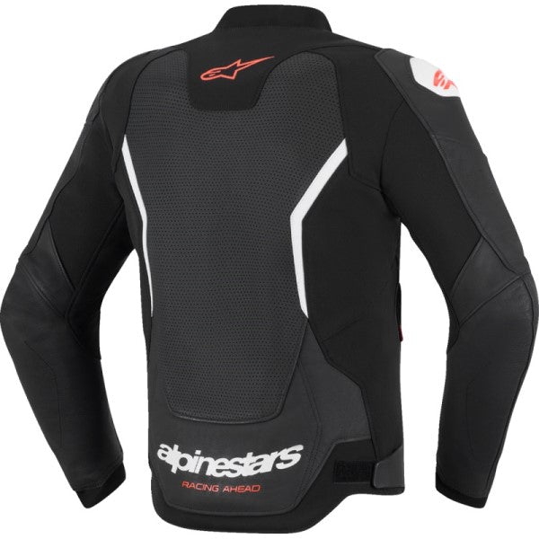 Manteau de Moto GP Force V2 Airflow en Cuir Noir/Blanc, Dos