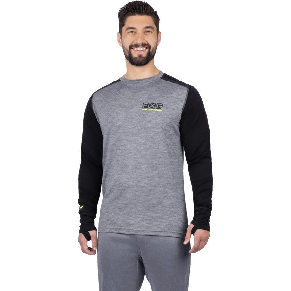 Chandail Sous-Vêtement de Motoneige Tenacious Merino Noir/Gris essayage homme de face