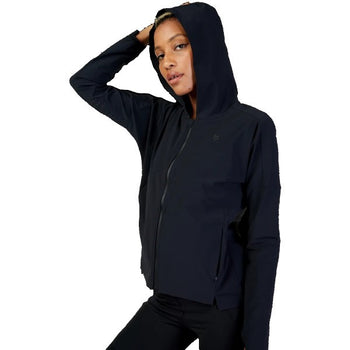 Manteau Adapt Femme Noir avec capuchon incliné de face