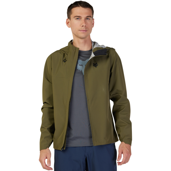 Veste de Vélo FOX Ranger 2,5-C Imperméable Olive Modèle Ouvert