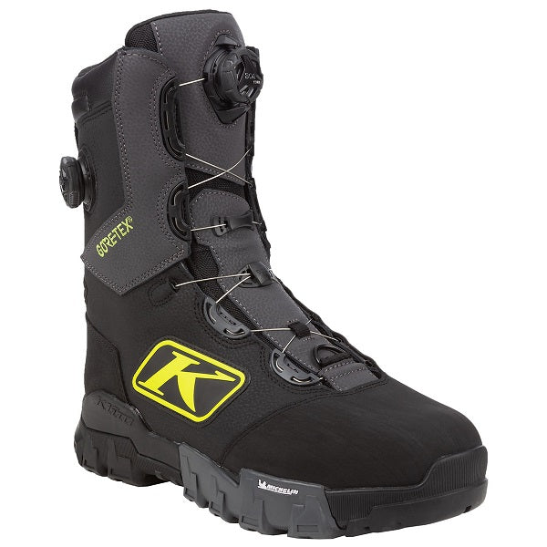 Bottes de Motoneige Adrenaline Pro S GTX BOA Klim noir et jaune, de 3/4