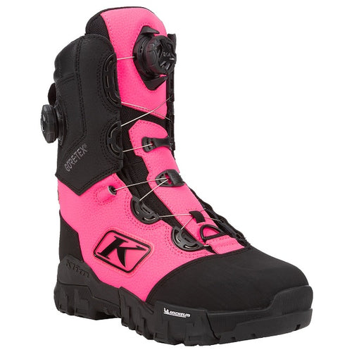 Bottes de Motoneige Adrenaline Pro S GTX BOA Klim noir et rose, de 3/4
