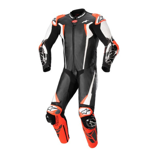 Ensemble de Moto Absolute V2 en Cuir Noir/Rouge, de face