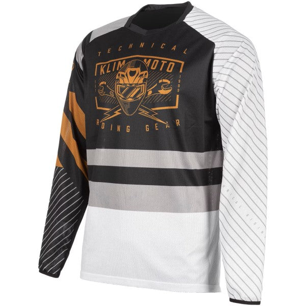 Chandail de Motocross Petrol Noir/Blanc/Jaune incliné de face