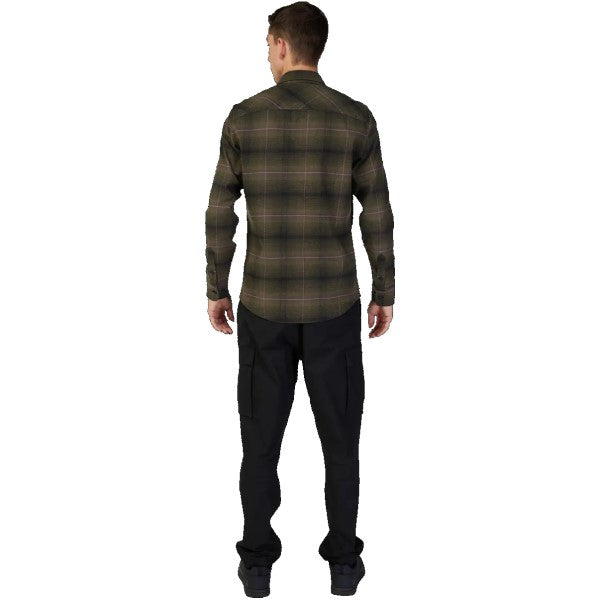 Chemise Source Flanelle Olive homme de dos