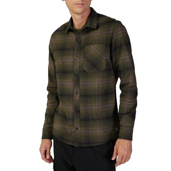 Chemise Source Flanelle Olive essayage de face