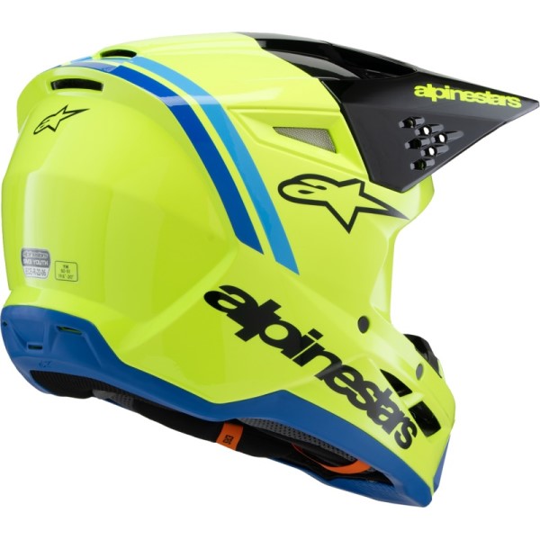 Casque de Motocross Supertech M3 Radium Junior Jaune/Bleu incliné de dos