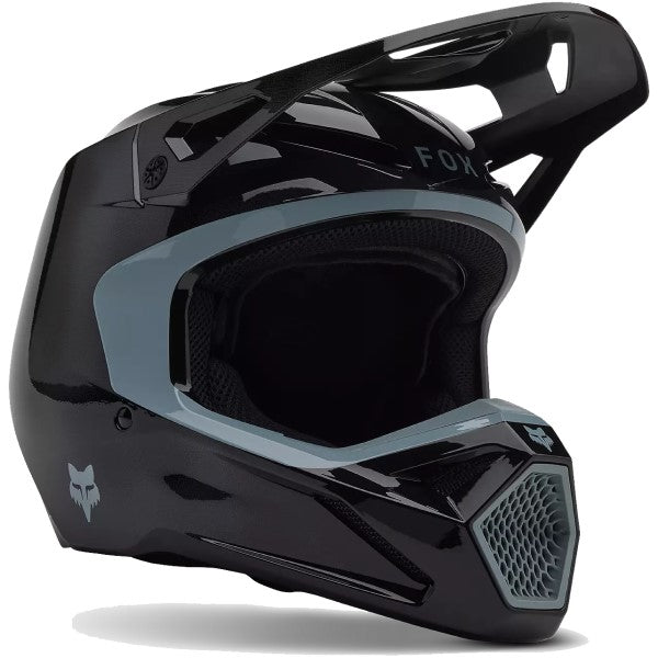 Casque de Motocross Taunt V1 Junior Noir/Gris incliné de gauche