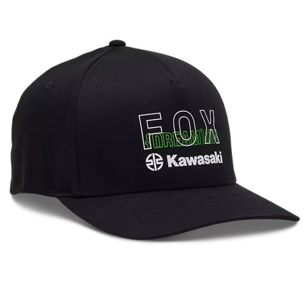 Casquette Fox x Kawasaki Flexfit noir, de face