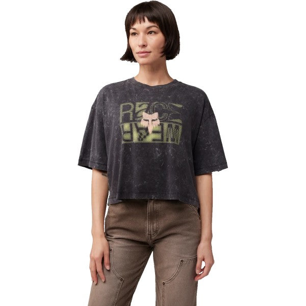T-Shirt Throttle Femme Noir/Jaune essayage de face