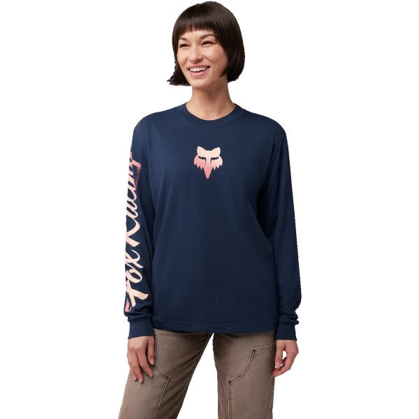 Chandail Scripted Femme Bleu/Rose essayage de face