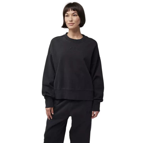 Coton Ouaté Wordmark Oversized Crew Femme Noir essayage de face