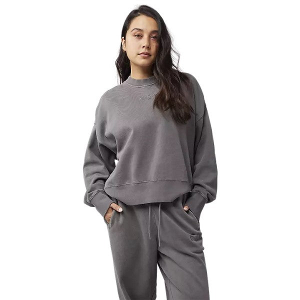 Coton Ouaté Wordmark Oversized Crew Femme Gris essayage de face