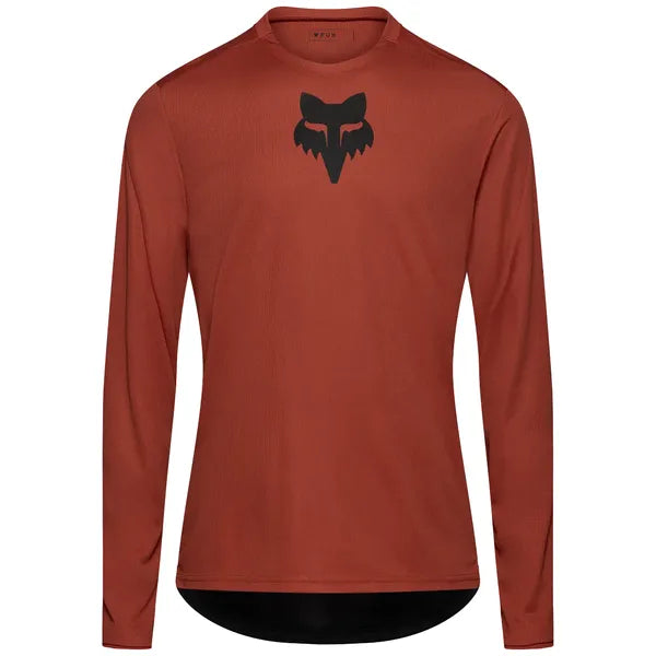 Maillot de vélo Ranger Fox Head à manches longues Rouge Foncé, de face