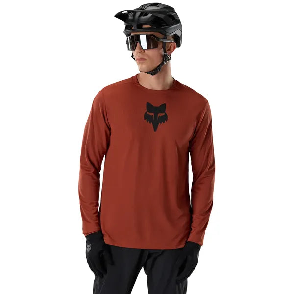 Maillot de vélo Ranger Fox Head à manches longues Rouge Foncé