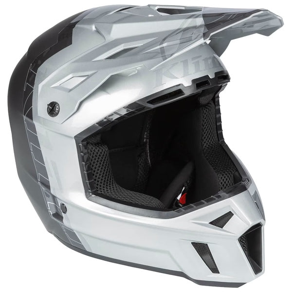 Casque de Motocross Hors Sentier F3 Carbone Pro Gris incliné de face à gauche
