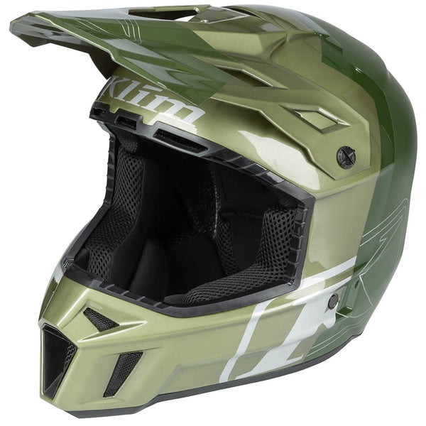 Casque de Motocross Hors Sentier F3 Carbone Pro Vert incliné de face à droite