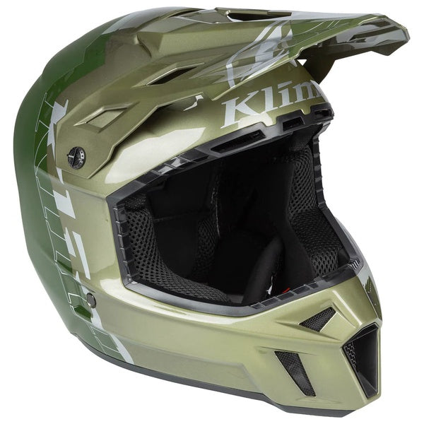Casque de Motocross Hors Sentier F3 Carbone Pro Vert incliné de face à gauche