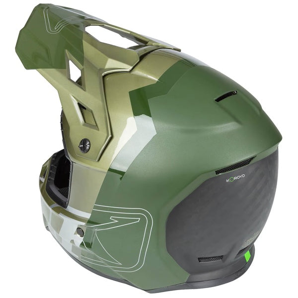 Casque de Motocross Hors Sentier F3 Carbone Pro Vert incliné de dos à droite