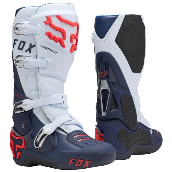 Bottes de Motocross Instinct Bleu/Blanc/Rouge en paire de face