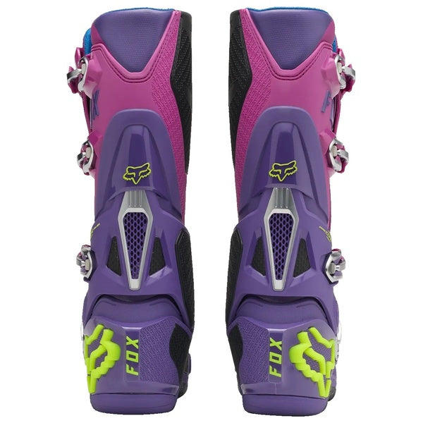 Bottes de Motocross Instinct Mauve/Jaune en paire de dos