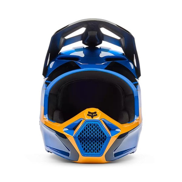 Casque de Motocross V1 Collect Bleu Orange, de face