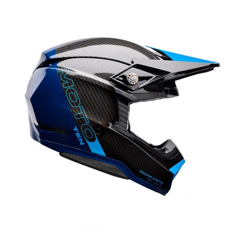 Casque de Motocross Moto-10 Spherical Strike Carbone Noir/Bleu, de côté