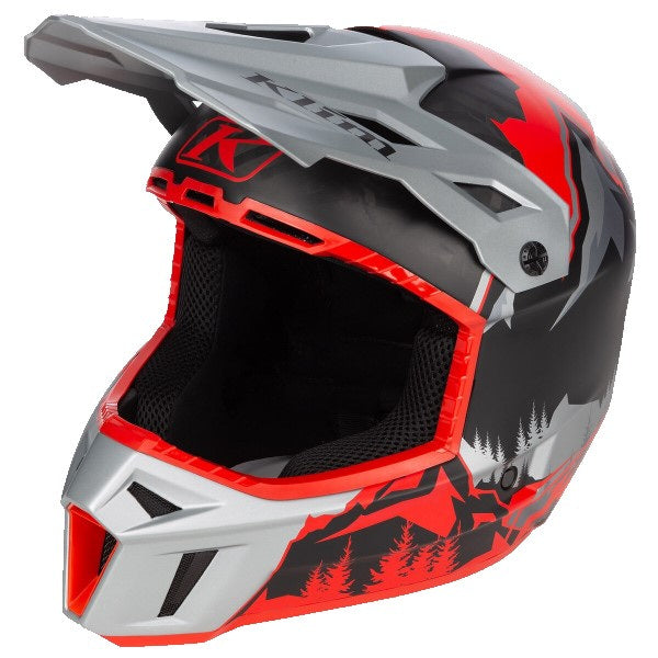 Casque Hors Sentiers de Motoneige F3 Carbone gris rouge, côté gauche