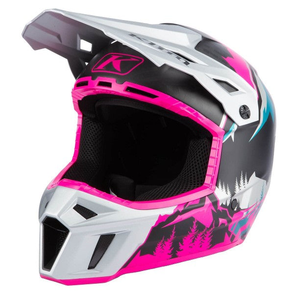 Casque Hors Sentiers de Motoneige F3 Carbone gris rose, côté gauche