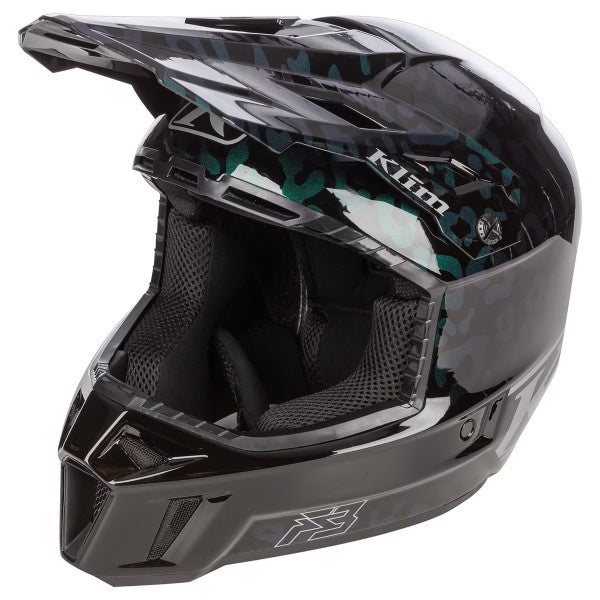 Casque Hors Sentiers de Motoneige F3 Carbone noir vert, côté gauche