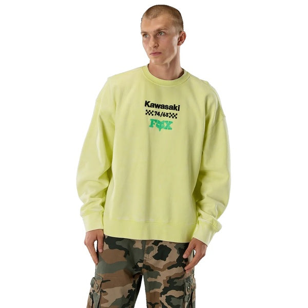 Coton Ouaté Kawi Heavyweight Crew Col Rond Lime essayage homme de face