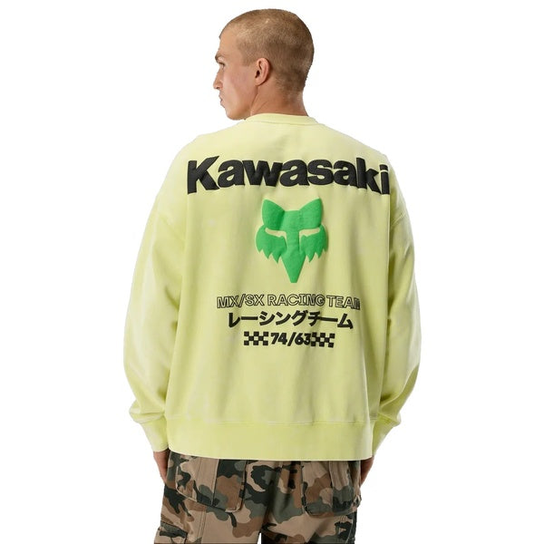 Coton Ouaté Kawi Heavyweight Crew Col Rond Lime essayage homme de dos