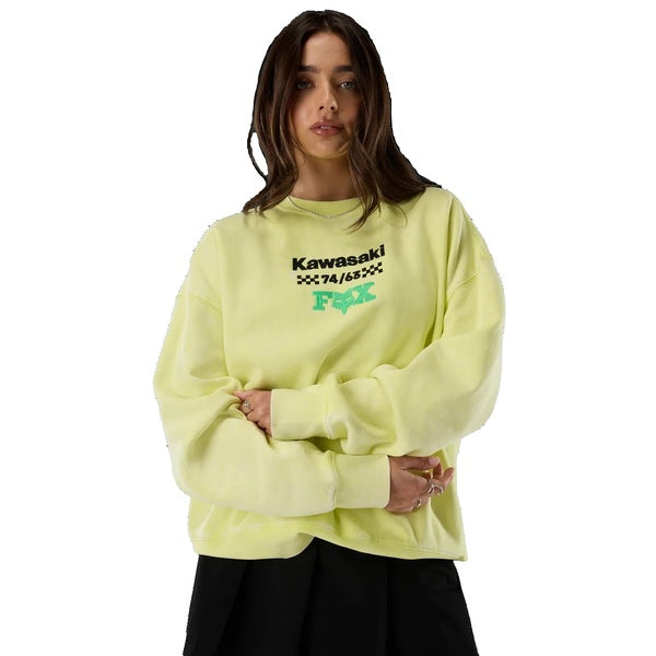 Coton Ouaté Kawi Heavyweight Crew Col Rond Lime essayage femme de face